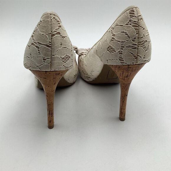 Christian Siriano White Lace Peep Toe Heels Size 10 Formal Bow Detail - Picture 4 of 10